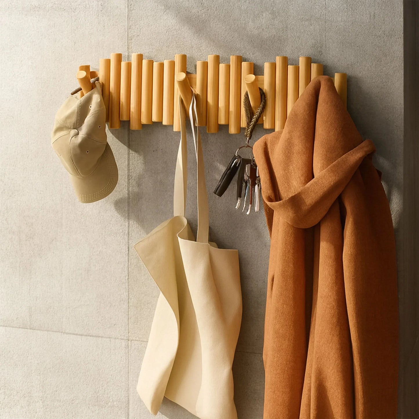 Foldable Hook Organizer - Wooden Wall-Mounted Coat Rack