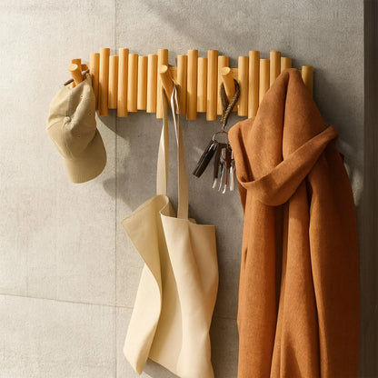 Foldable Hook Organizer - Wooden Wall-Mounted Coat Rack