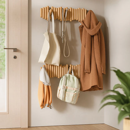 Foldable Hook Organizer - Wooden Wall-Mounted Coat Rack