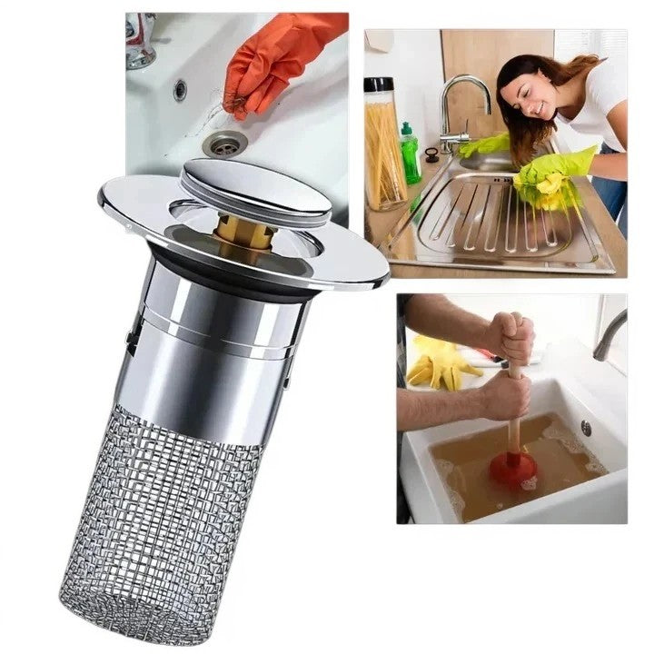 Pop-Up Sink Stopper with Built-In Strainer for Odor Control