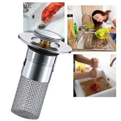 Pop-Up Sink Stopper with Built-In Strainer for Odor Control