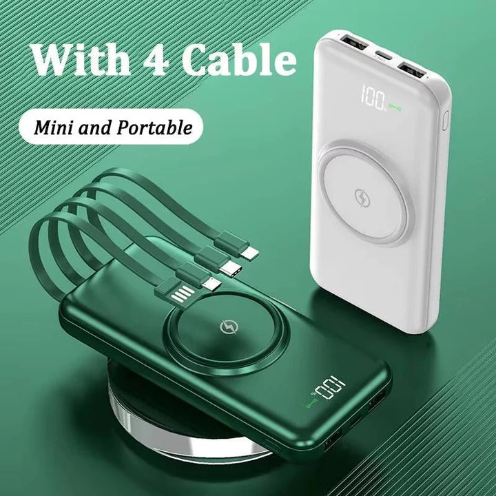 20000mAh Power Bank with Integrated Cables and Wireless Charging