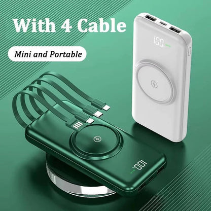 20000mAh Power Bank with Integrated Cables and Wireless Charging