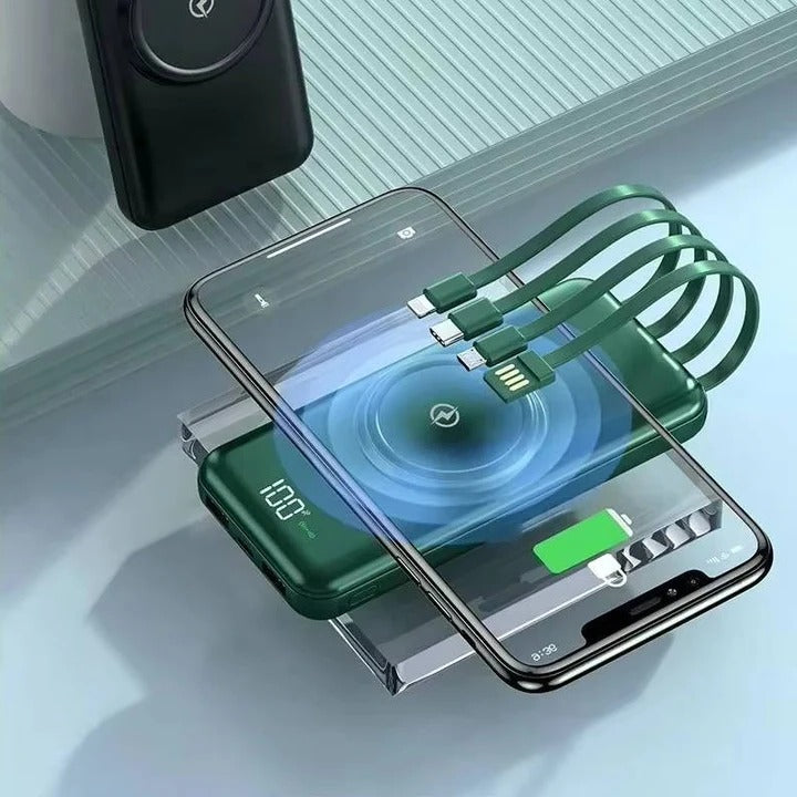 20000mAh Power Bank with Integrated Cables and Wireless Charging