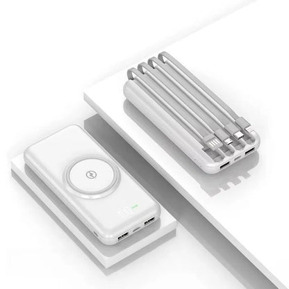 20000mAh Power Bank with Integrated Cables and Wireless Charging