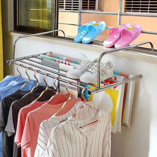 Foldable Stainless Steel Clothes Drying Rack for Balconies - Extendable
