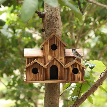 Handmade Wooden Birdhouse for Trees - 6 Entry Holes