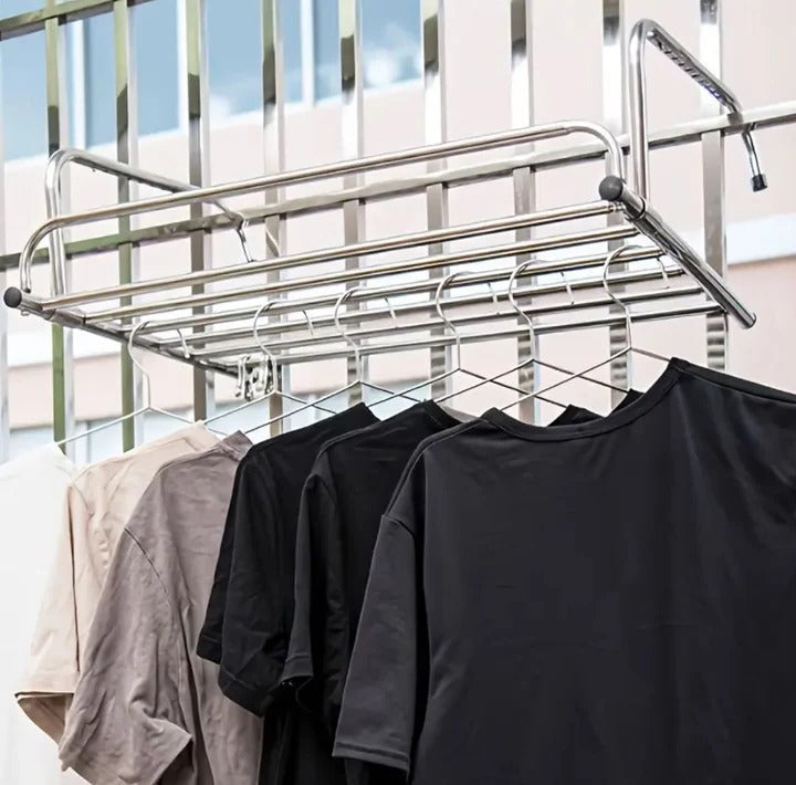 Foldable Stainless Steel Clothes Drying Rack for Balconies - Extendable