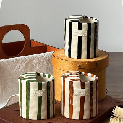 Striped Ceramic Coffee Cup in Retro Design
