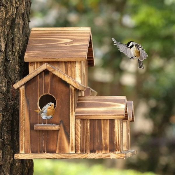 Handmade Wooden Birdhouse for Trees - 6 Entry Holes