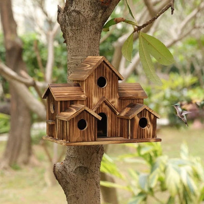 Handmade Wooden Birdhouse for Trees - 6 Entry Holes