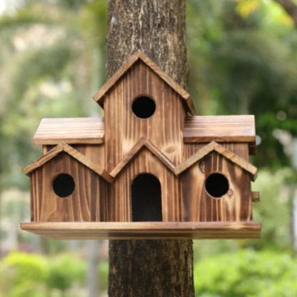 Handmade Wooden Birdhouse for Trees - 6 Entry Holes