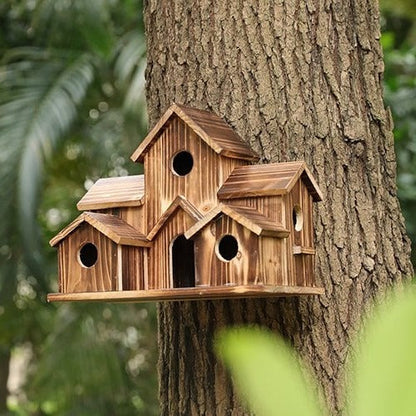 Handmade Wooden Birdhouse for Trees - 6 Entry Holes