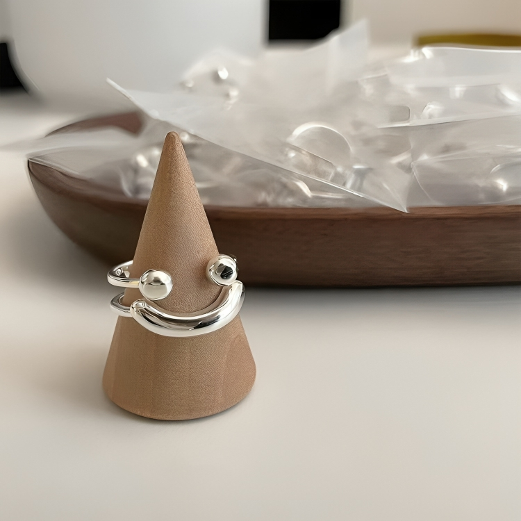 Adjustable Smiley Face Ring | Hypoallergenic | Sterling Silver Look