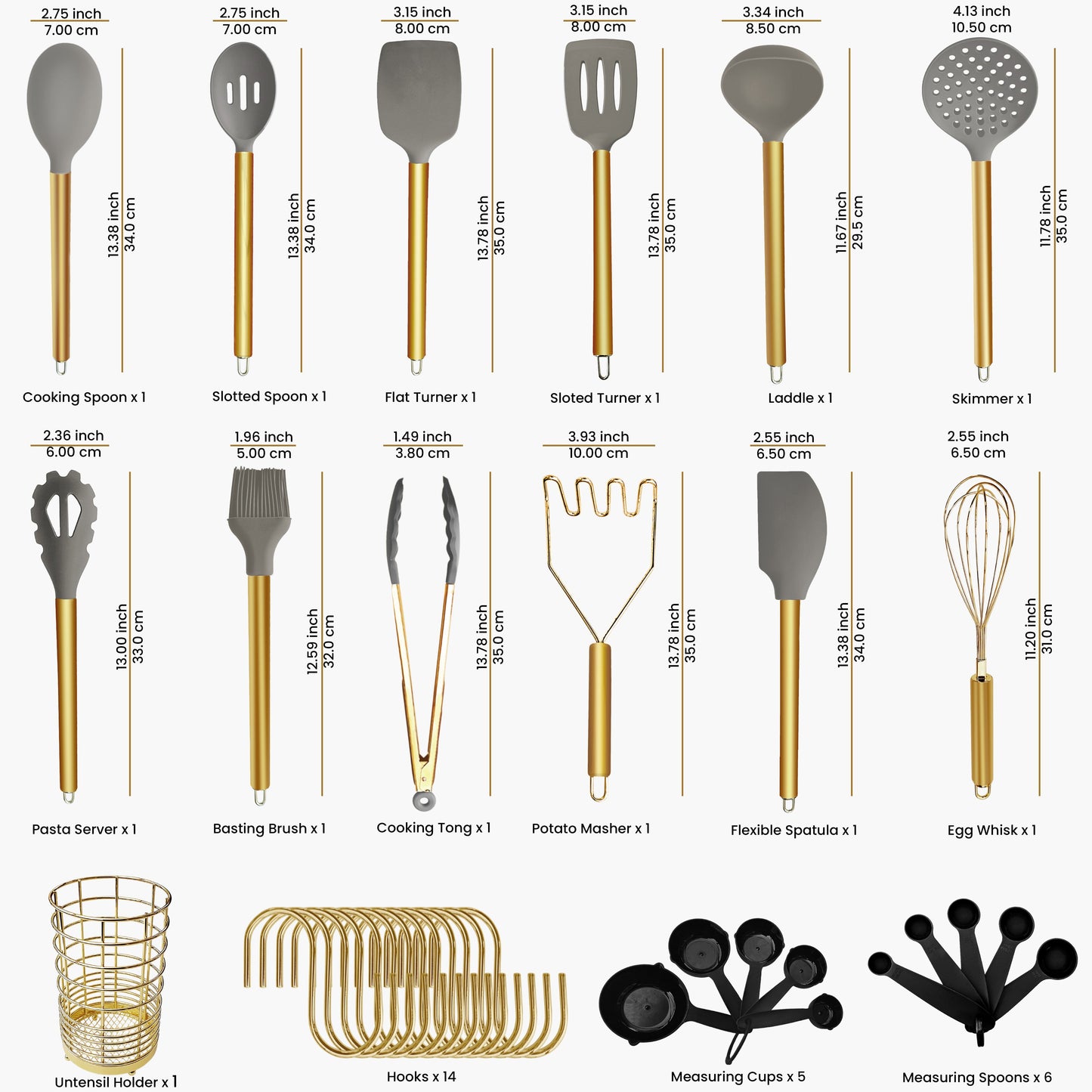 Chic and Practical Utensil Collection in Gold