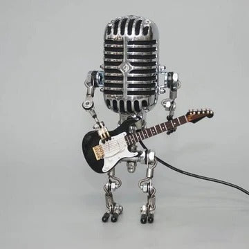 Retro Robot Lamp with Guitar and Vintage Metal Microphone