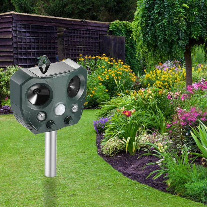 Solar-Powered Ultrasonic Animal Deterrent for Gardens
