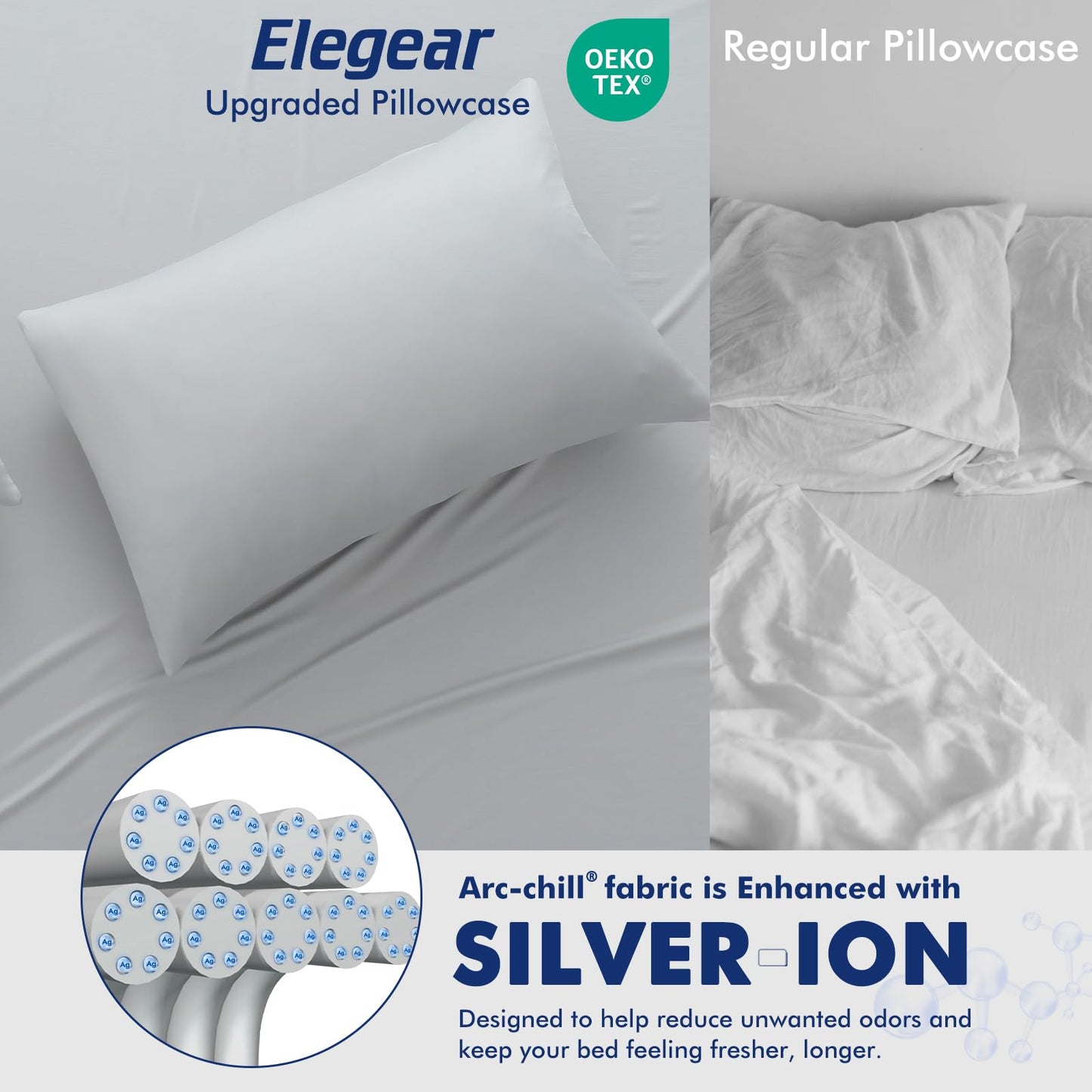 Dual-Sided Cooling Pillowcase - Lightweight, Breathable, Silver Ion - Gray