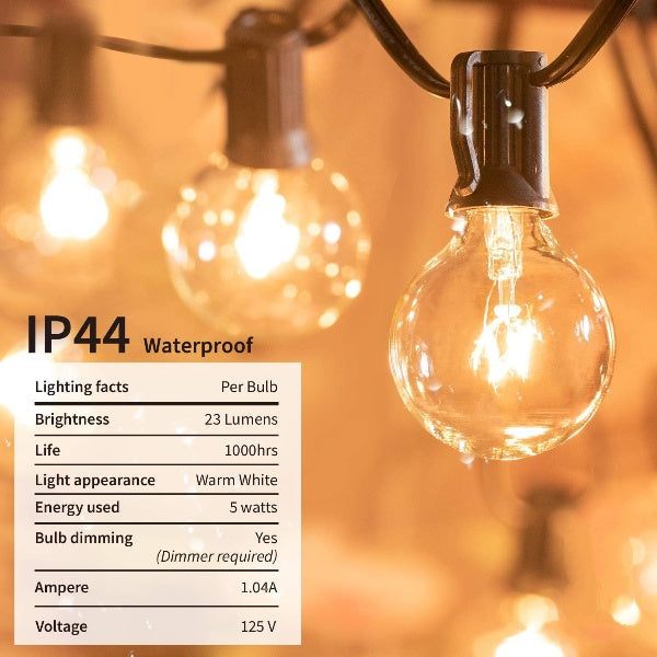 25FT Connectable Waterproof Globe String Lights with Bulbs for Indoor/Outdoor Use – Hanging Decor for Party, Porch, Balcony, and Backyard
