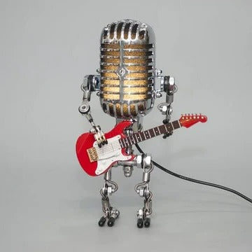 Retro Robot Lamp with Guitar and Vintage Metal Microphone