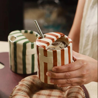 Striped Ceramic Coffee Cup in Retro Design