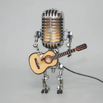 Retro Robot Lamp with Guitar and Vintage Metal Microphone