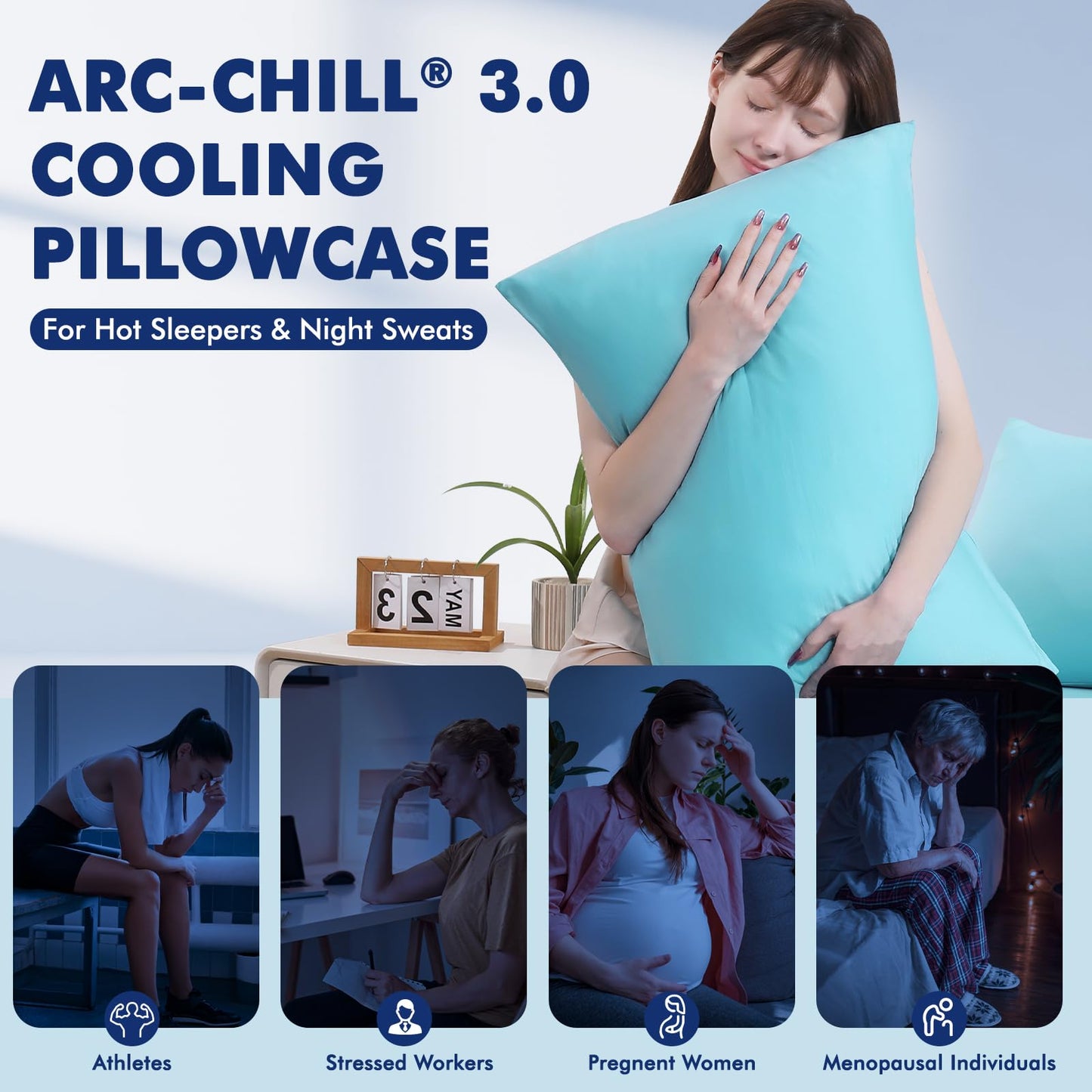 Dual-Sided Cooling Pillowcase - Breathable & Lightweight for Hot Sleepers, Blue