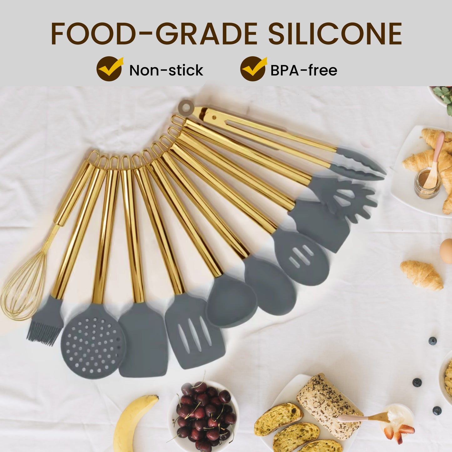 Chic and Practical Utensil Collection in Gold