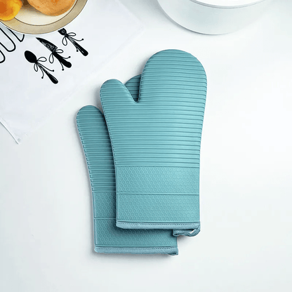 Heat Resistant Silicone Oven Mitts - Non-Slip, Long Cuff, 33 cm