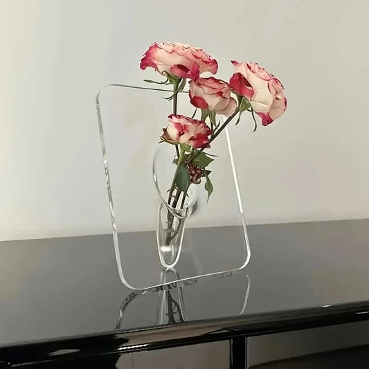 Contemporary Acrylic Flower Vase with Picture Frame Design