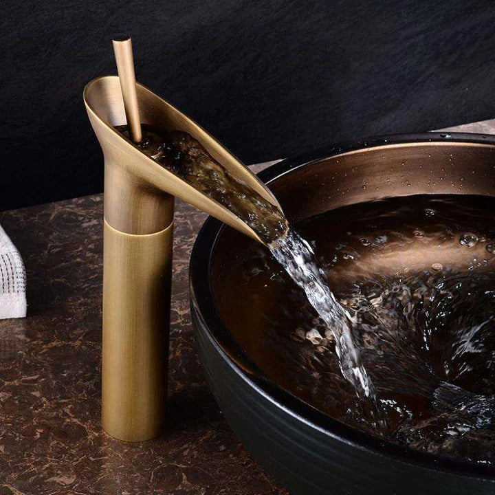 Vintage Waterfall Faucet for Bathroom Sink in Antique Design