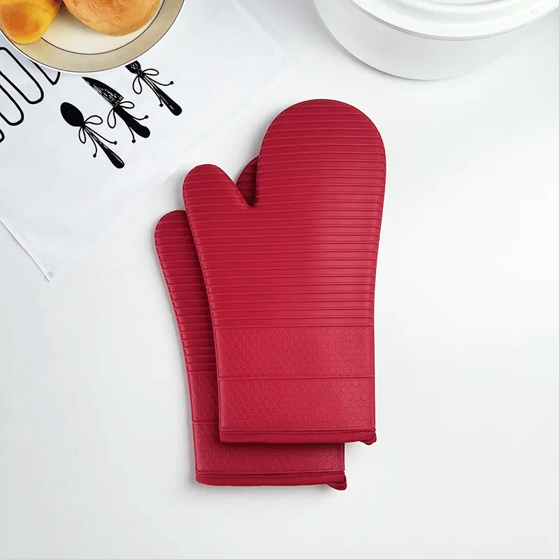 Heat Resistant Silicone Oven Mitts - Non-Slip, Long Cuff, 33 cm