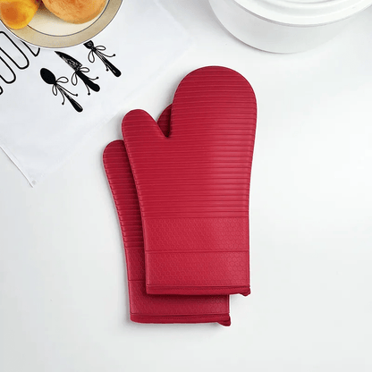 Heat Resistant Silicone Oven Mitts - Non-Slip, Long Cuff, 33 cm