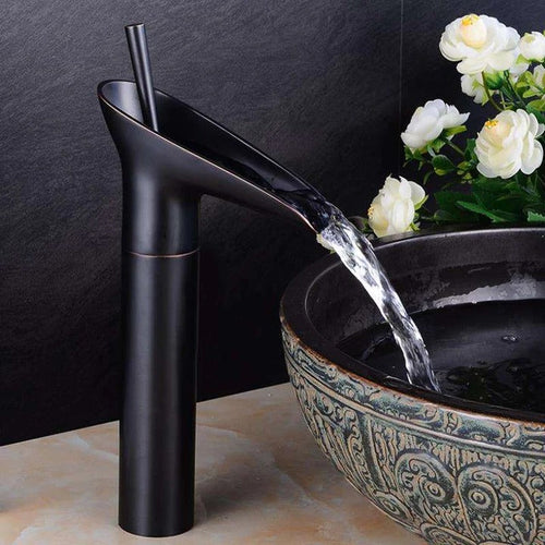 Vintage Waterfall Faucet for Bathroom Sink in Antique Design