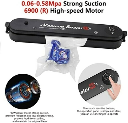 SmartSeal Vacuum Sealer | 90W, 60 kPa & Compact Design | Keep Food Fresh Longer, Prevent Freezer Burn
