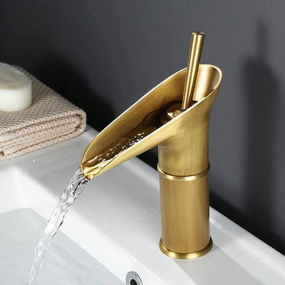 Vintage Waterfall Faucet for Bathroom Sink in Antique Design