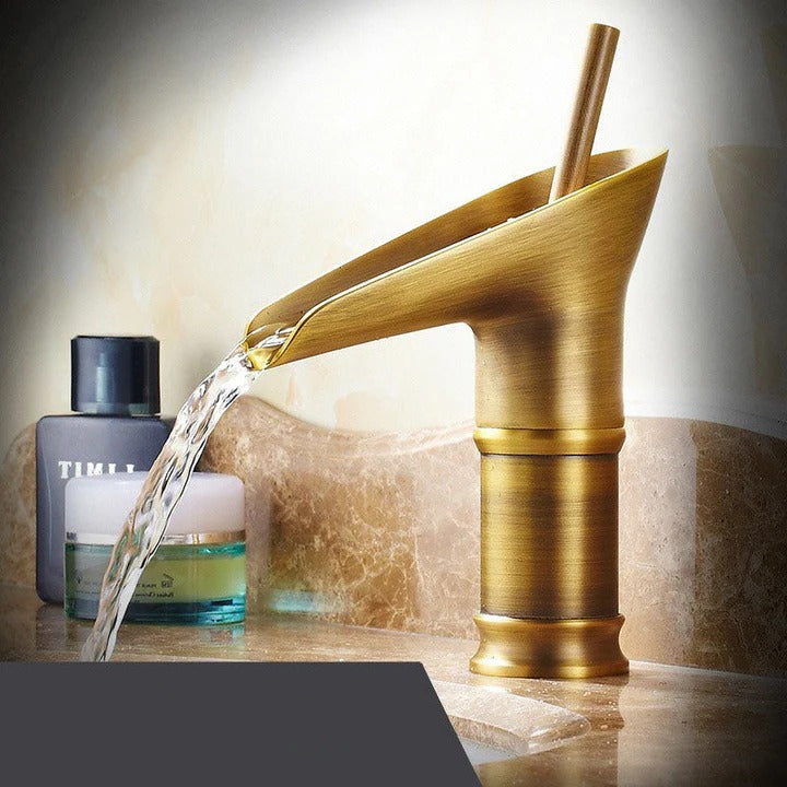 Vintage Waterfall Faucet for Bathroom Sink in Antique Design