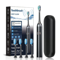 Electric Toothbrush for Adults Black 4 Brush Heads + Storage Box