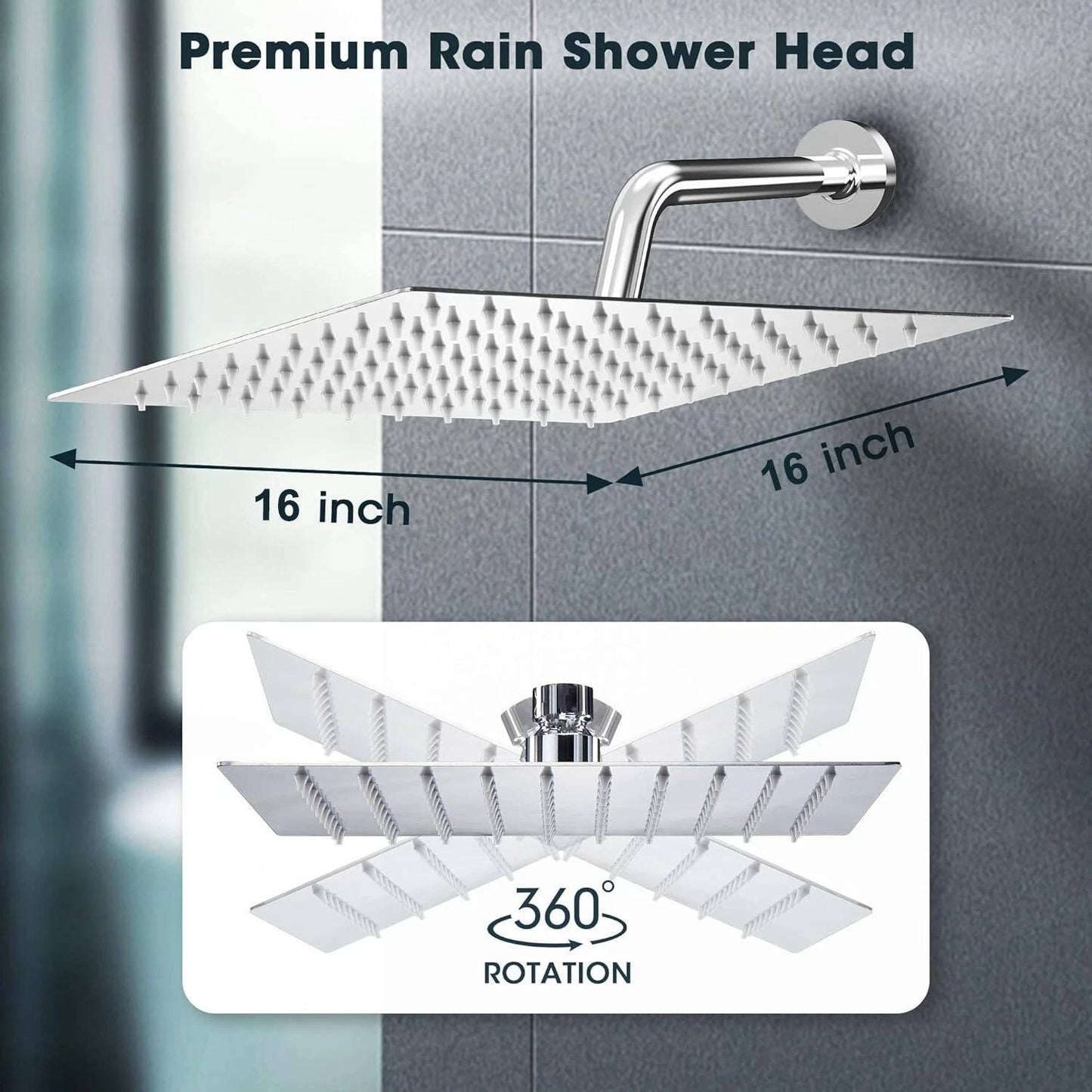 16-Inch Ceiling Shower Head with Filtered Rainfall Design, Ultra Thin