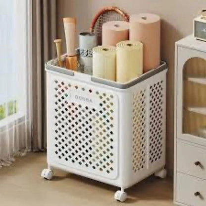 Compact Laundry Cart on Wheels | Space-Saving Hamper with Handles