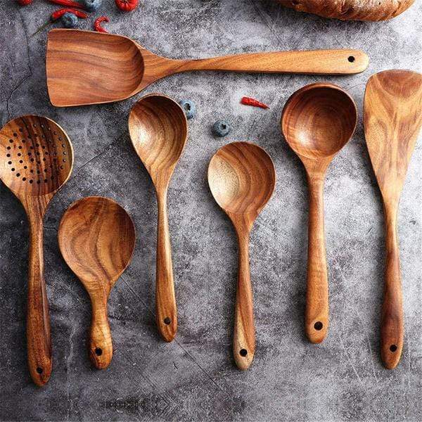 Eco-Friendly Teak Wooden Kitchen Utensil Collection | 7 Pieces