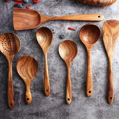 Eco-Friendly Teak Wooden Kitchen Utensil Collection | 7 Pieces