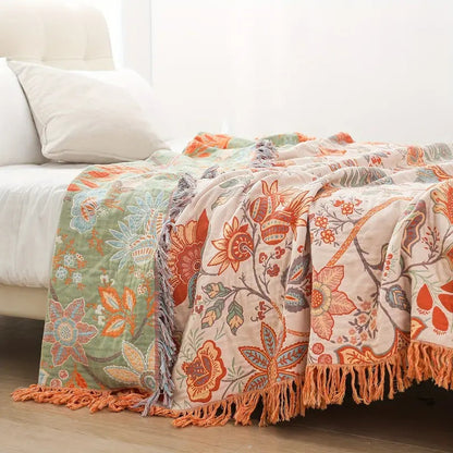 Charming Cotton Floral Throw | Cozy Bohemian Blanket