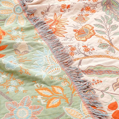 Charming Cotton Floral Throw | Cozy Bohemian Blanket