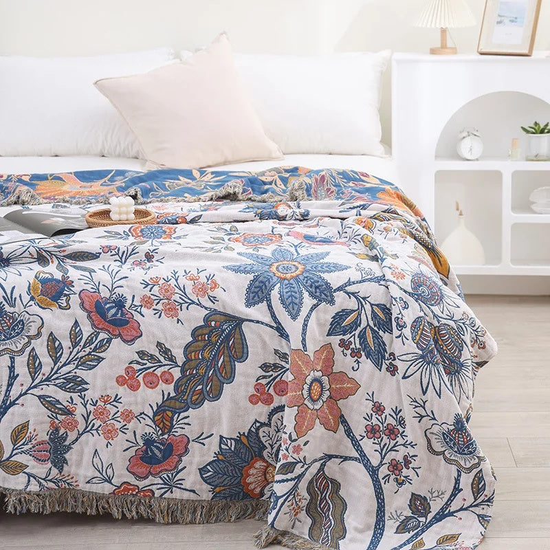 Chic Floral Cozy Throw | 100% Cotton Decorative Blanket