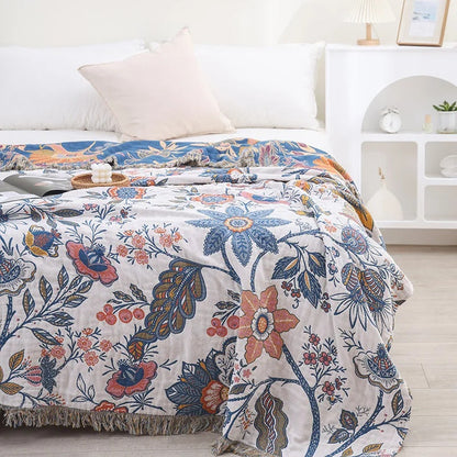 Chic Floral Cozy Throw | 100% Cotton Decorative Blanket