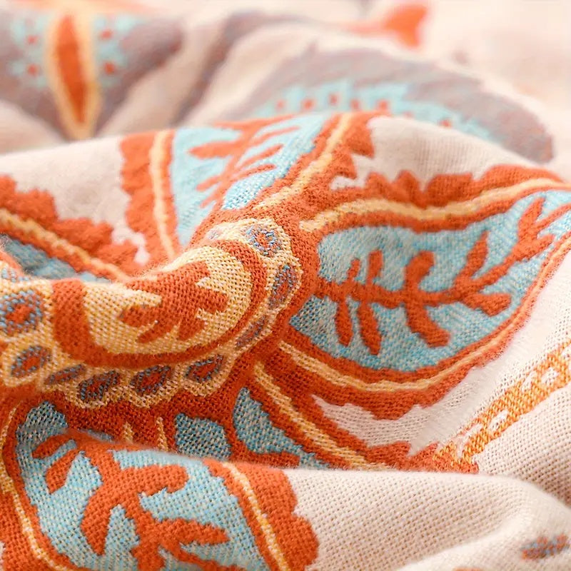 Charming Cotton Floral Throw | Cozy Bohemian Blanket
