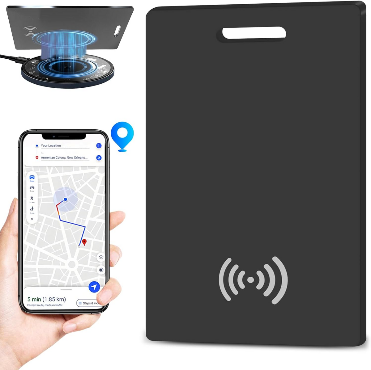 Rechargeable Tracking Card for Portfolio, Works with Apple Find My