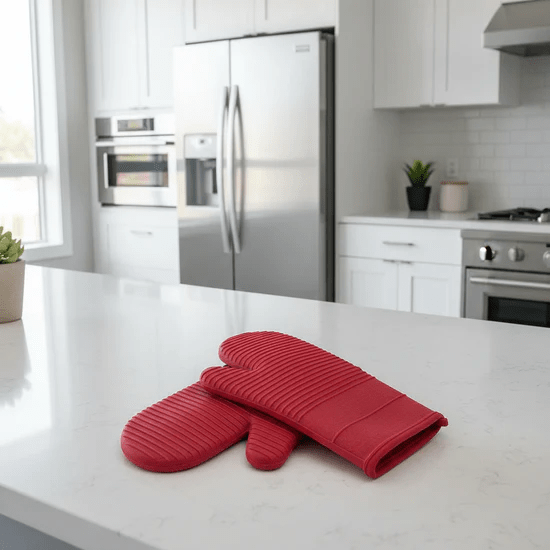 Heat Resistant Silicone Oven Mitts - Non-Slip, Long Cuff, 33 cm