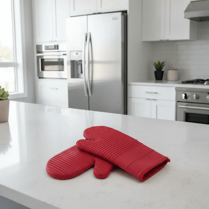 Heat Resistant Silicone Oven Mitts - Non-Slip, Long Cuff, 33 cm